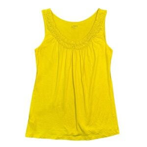 Ann Taylor Loft Size S Gathered Floral Cotton Modal Sleeveless Top Yellow